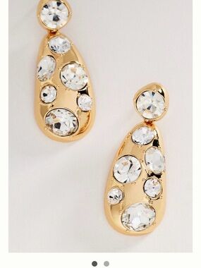Anthropologie Gold Teardrop Earrings with Clear Crystals